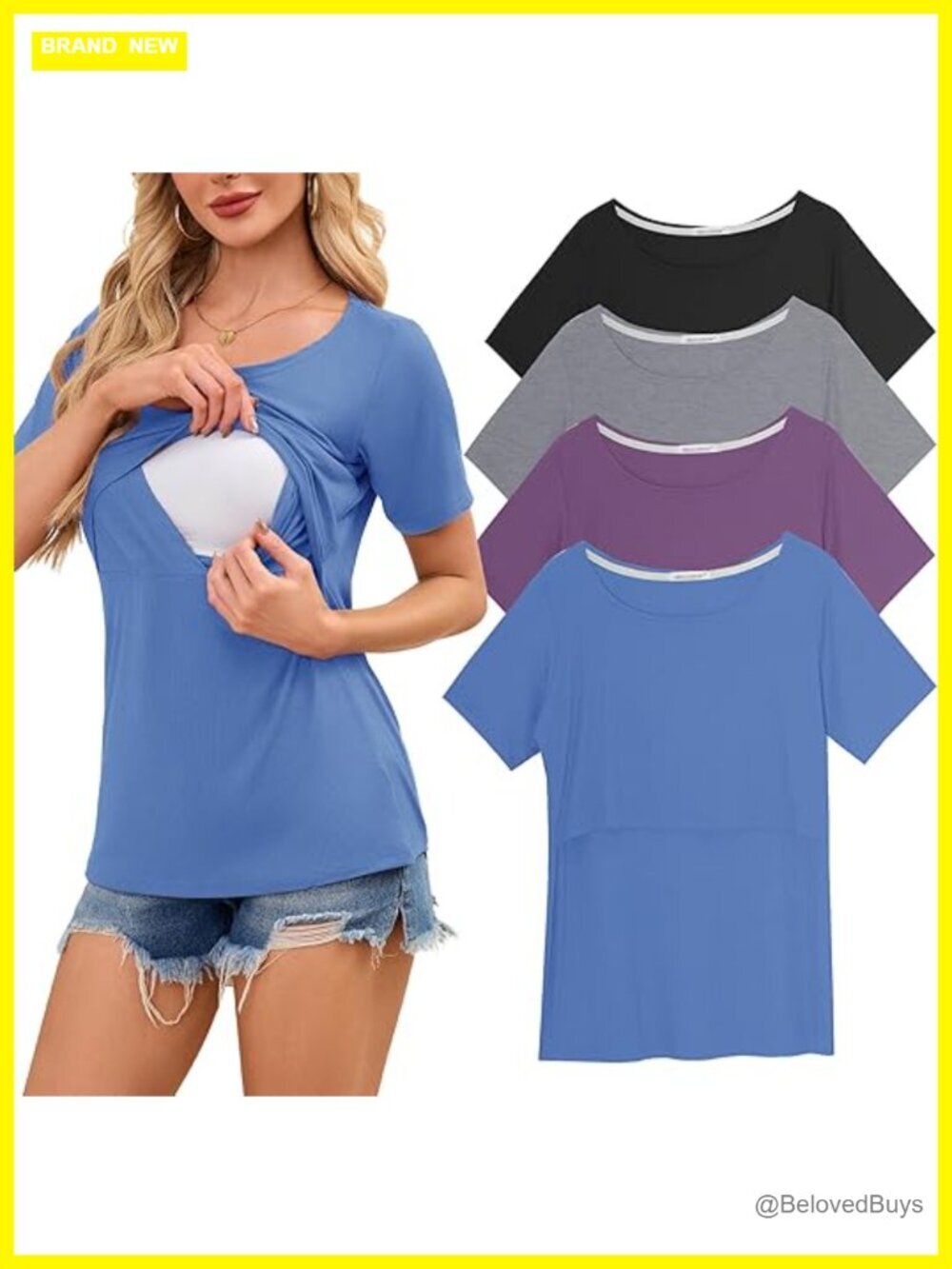 Ribbed Nursing Tops 4 Pack Short Sleeve Breastfeeding Shirts